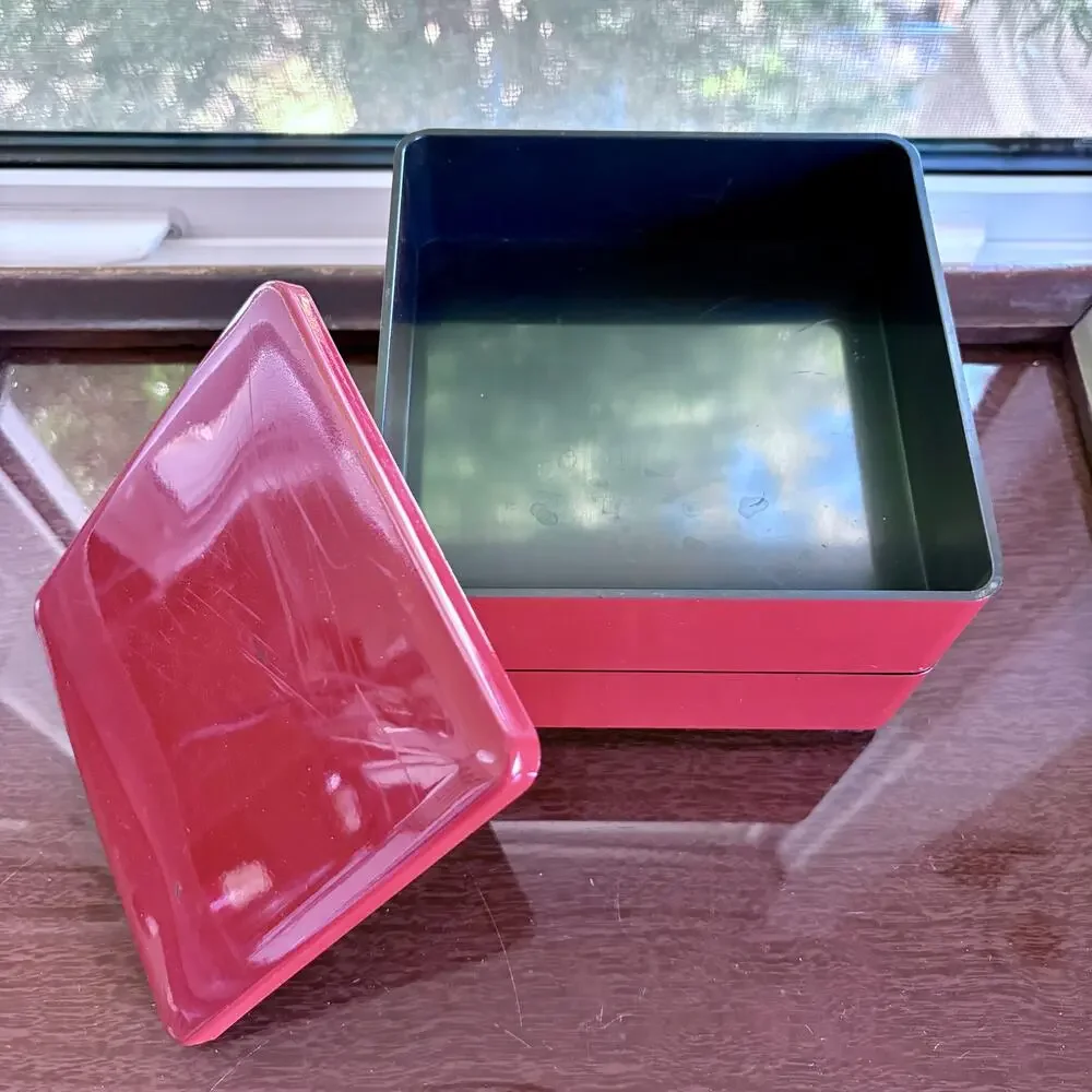 Vintage CMC Japan Red Black Stacking Bento Box 2 Tier